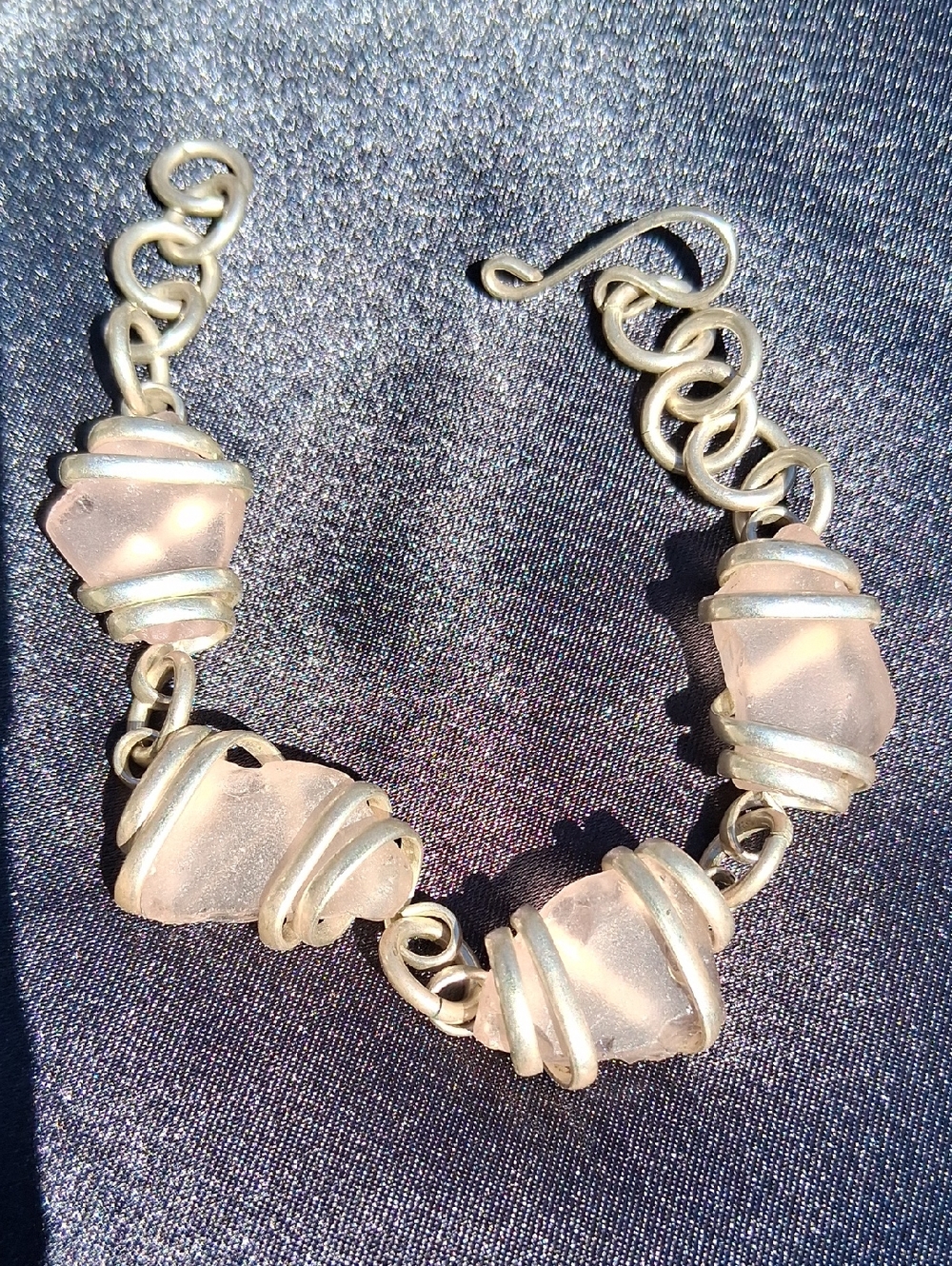 Vintage Handcrafted Pink Sea Glass Bracelet - Women Jewelry
